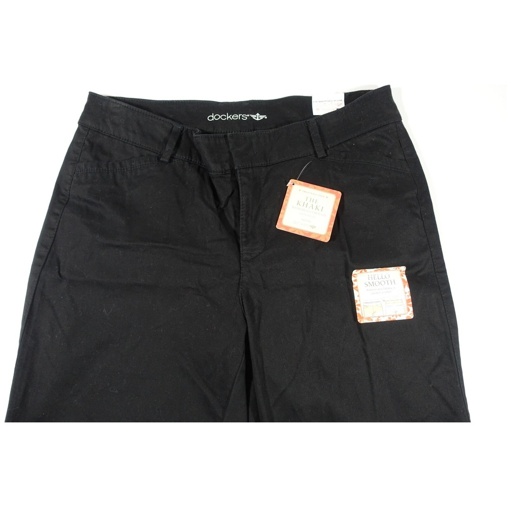 Dockers Khaki Pants Women 10 Petite Straight Leg Stretch Black NWT - Picture 3 of 7